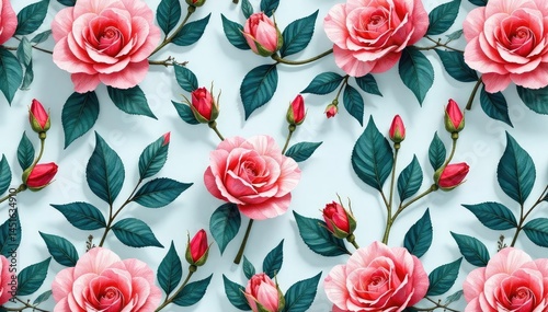 Wallpaper Mural Delicate watercolor rosebuds & leaves, repeat pattern, leaves, fabric Torontodigital.ca