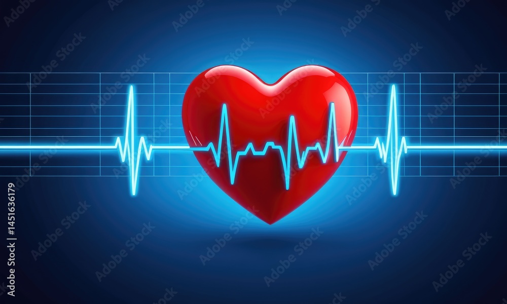 Heart with electrocardiogram: symbol of health, vitality, and medical technology Heart with electrocardiogram: symbol of health, vitality, and medical technology