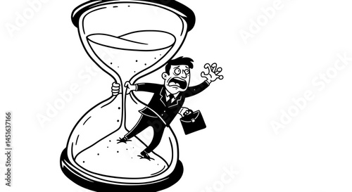 Stylized Illustration of a Person Trapped Inside an Hourglass, Grasping at the Glass