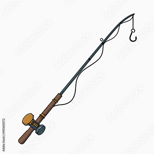 fishing rod with reel  cartoon illustration