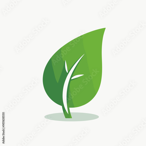 ecofriendly leaf icon with green stem and veins  digital illustration
