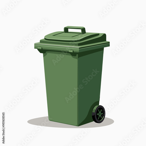 green trash can with wheels  recycling bin illustration