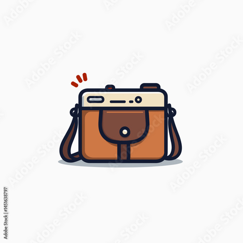 vintage camera bag  brown leather with silver accents