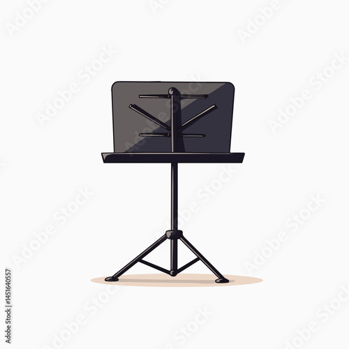 black music stand with sheet music on white background