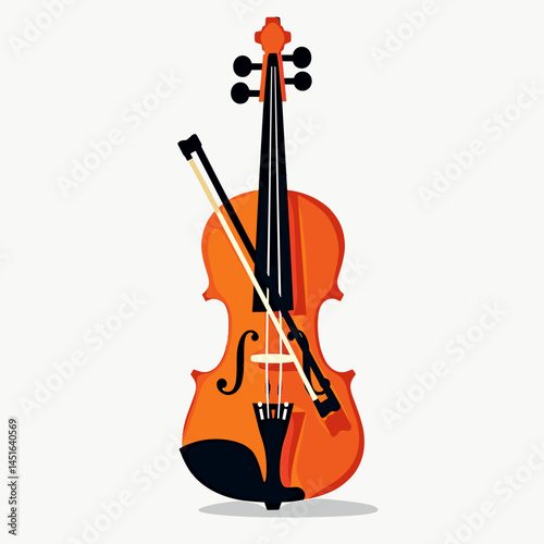 orange violin with bow on white background  musical instrument illustration