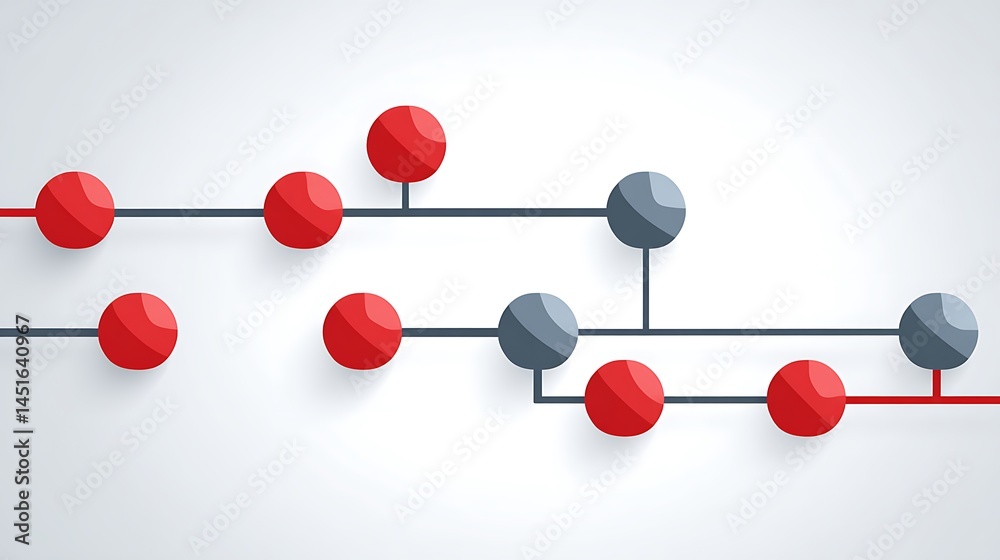 Obraz premium Abstract Geometric Pattern with Red and Gray Circles Connected by Lines on a Light Background