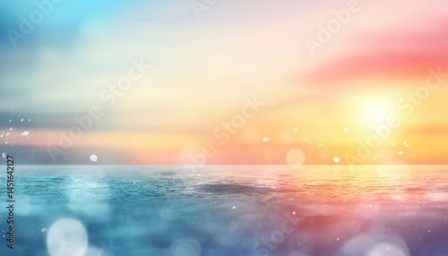 Vibrant Ocean Seascape with Golden Sunset Reflecting on Calm Waters and Warm Sky a Peaceful Coastal Horizon with Sparkling Light and Soft Color Palette
