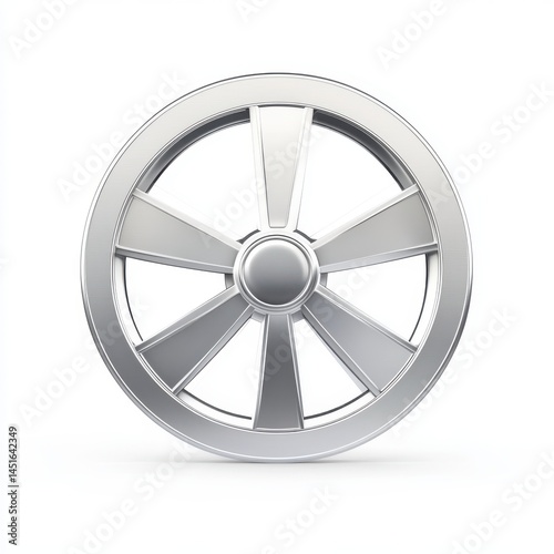 Silver Metallic Six Spoke Wheel on White Background