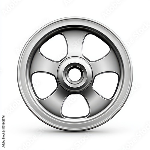 Silver Metal Pulley with Five Spokes on White Background