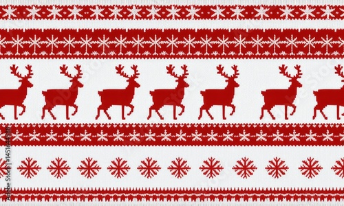 Festive reindeer and snowflake christmas pattern in red and white