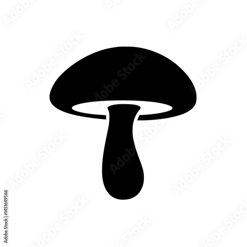 Minimal Black Mushroom Silhouette Icon, Simple black and white vector illustration of a mushroom with a smooth cap, ideal for food icons, natural products, or logo design.

