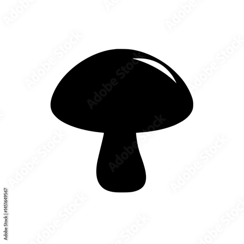 Minimal Black Mushroom Silhouette Icon, Simple black and white vector illustration of a mushroom with a smooth cap, ideal for food icons, natural products, or logo design.

