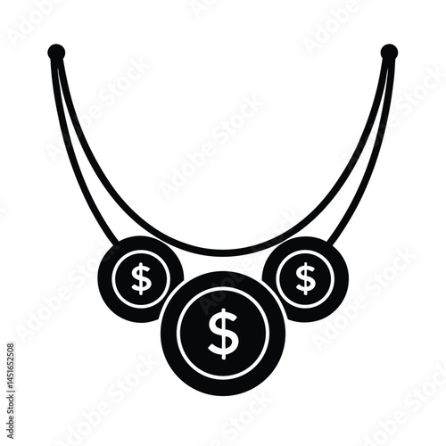 Layered Necklace with Coin Charms Icon Silhouette Vector Illustration