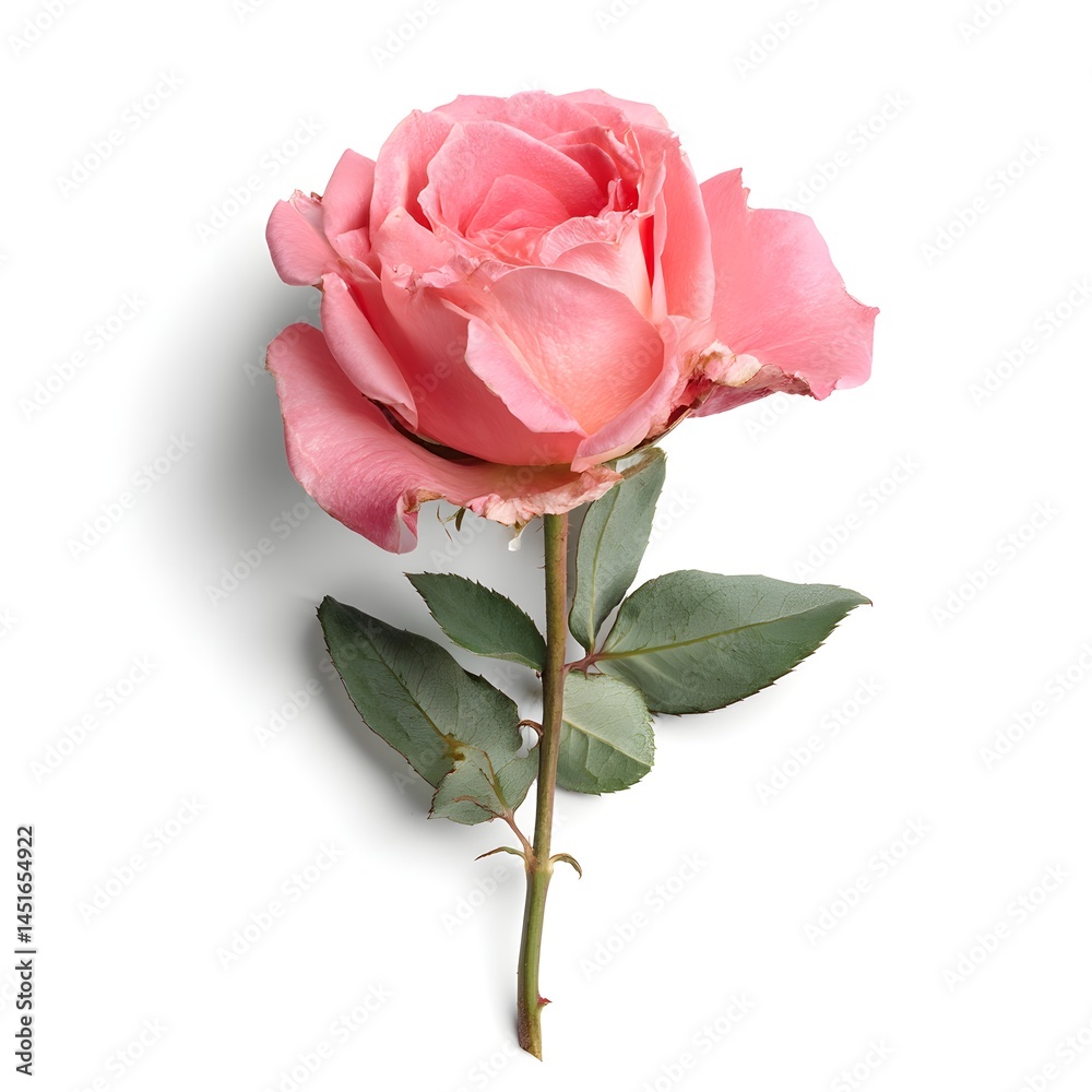 Delicate Pink Rose Bloom - Isolated Flower on White Background