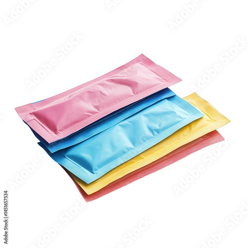 Colorful Condiment Packets Stacked on transparent background for Mockup