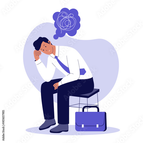 Stressed Startup Founder Illustration. Businessman Under Pressure and Mental Fatigue. Illustrations for websites, landing pages, mobile apps, posters and banners