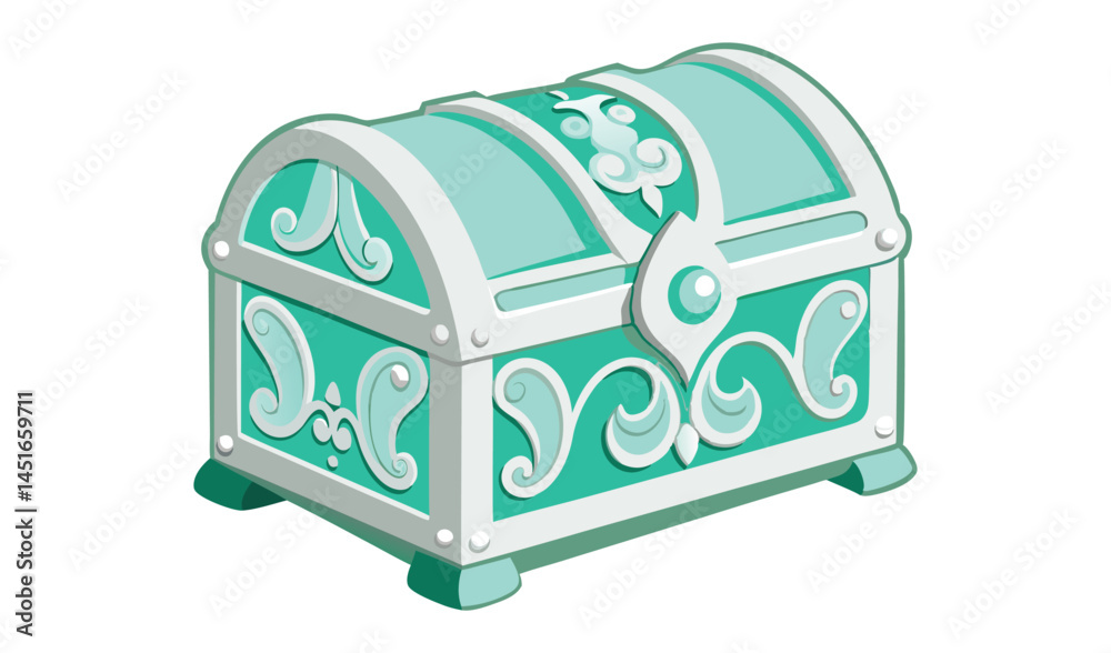 Ornate teal and silver treasure chest illustration Ornate teal and silver treasure chest illustration