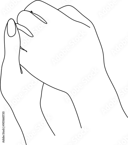 Two hands, man and woman, hold together,line drawing. Concept of romantic relationship, support, help, promise, reconciliation