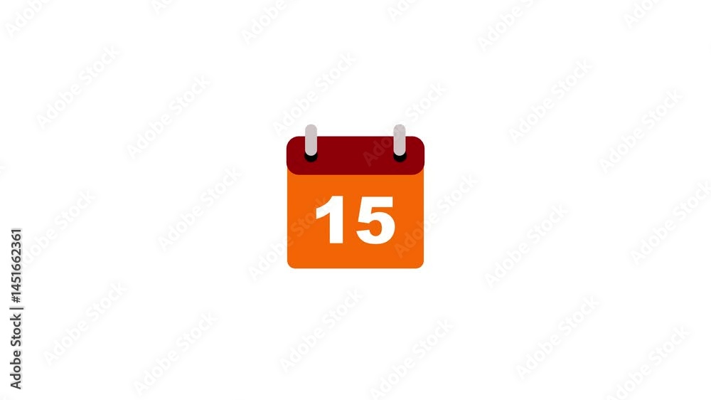 15 date calendar icon Animation with transparent background. Flat calendar icon monthly, important date, meting date, Simple calendar with date concept. Date Calendar icon concept animation with alpha