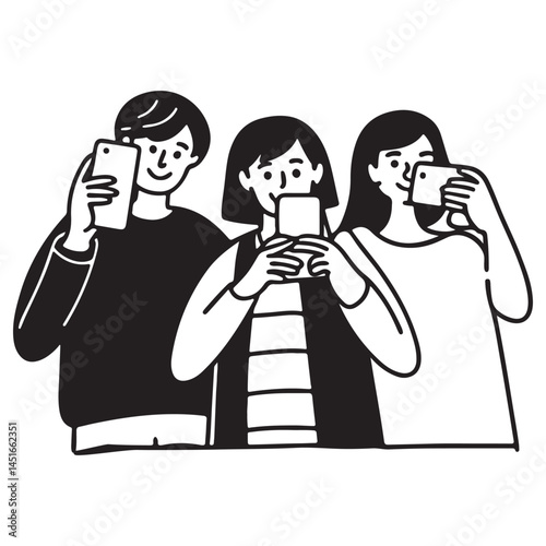 Group of people taking photos with their smartphones vector