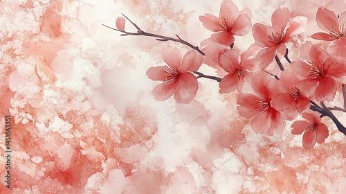 Fototapeta Naklejka Na Ścianę i Meble -  Pink cherry blossoms watercolor painting