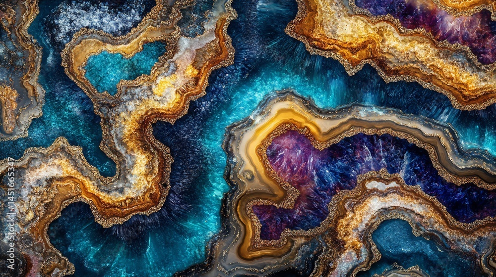 Iridescent geological formation art with luxurious gold accents design Iridescent geological formation art with luxurious gold accents design