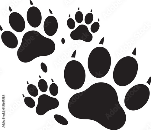 Black Dog Paw Silhouettes Clipart – Single Paw Print, Walking Trail, Large Paw, Small Paw, Cartoon and Realistic Styles, Pet Clipart Pack


