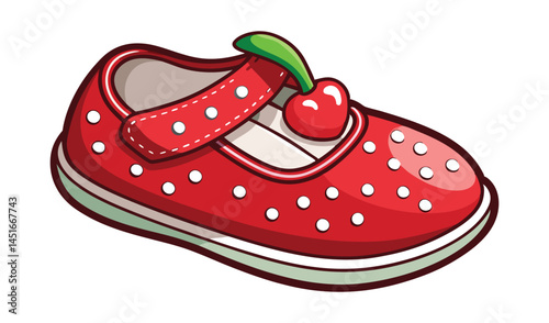 Adorable red polka dot mary jane baby shoe illustration