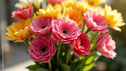 Close-up of a vibrant bouquet of fresh flowers in natural lighting, perfect for gift, celebration, and spring themes.