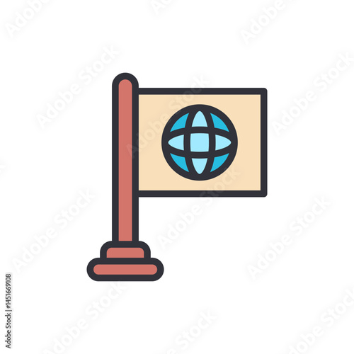 Diplomacy flag colored icons, minimalist vector illustration ,simple transparent graphic element .Isolated on white background