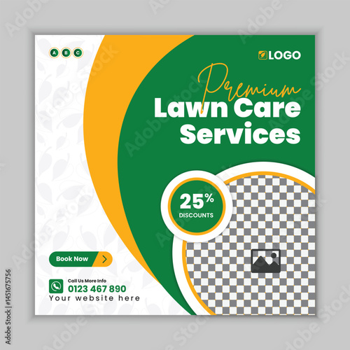 Lawn Care and Gardening Services Square Flyer design template for social media post and web banner 