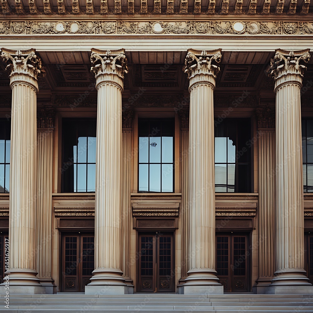 Obraz premium Government structure facade with elegant stairway front high resolution picture
