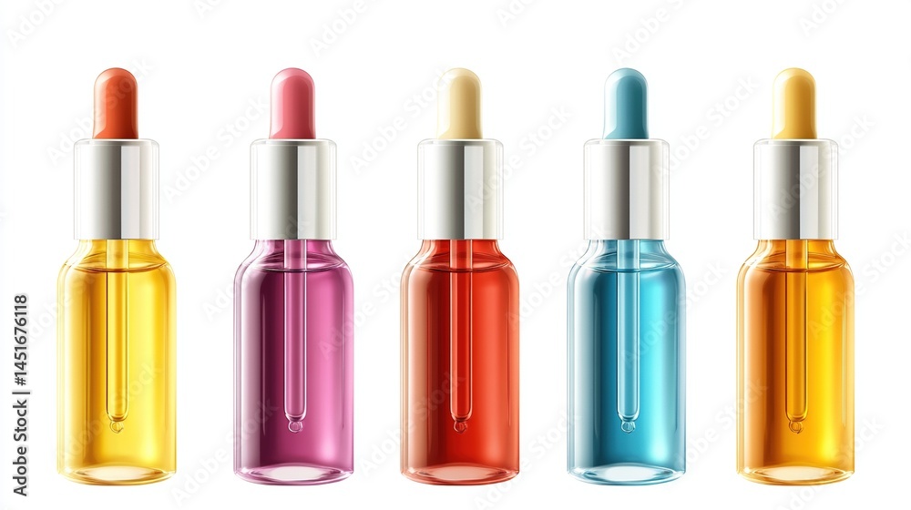 Set of colorful dropper bottles Set of colorful dropper bottles
