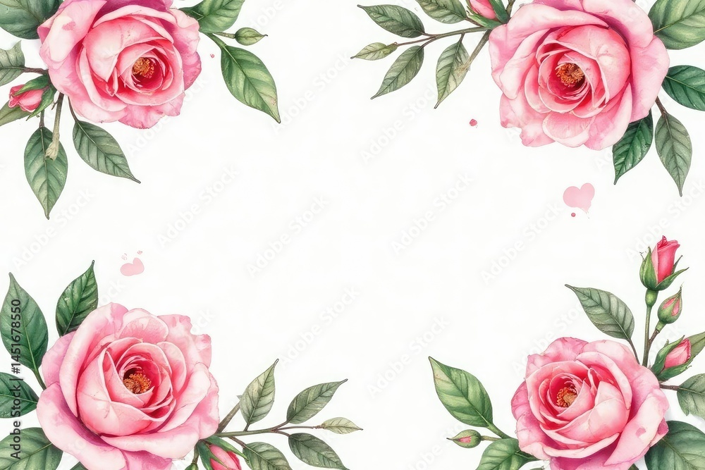 Delicate watercolor roses, leaves, and buds in a repeating pattern , green, seamless, elegant