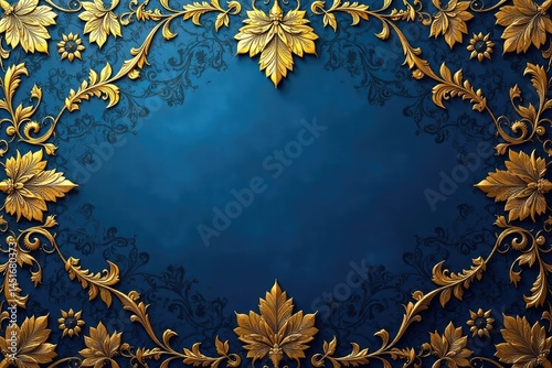 Obraz na płótnie Intricate floral damask, elegant gold on deep blue , home decor, pattern w salonie