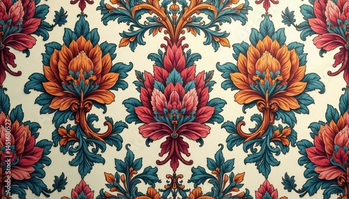 Obraz na płótnie Intricate floral damask pattern in muted tones, surface pattern, pattern w salonie