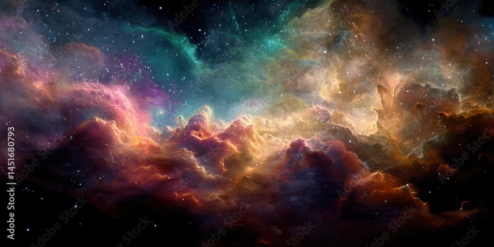 Fototapeta premium Cosmic Nebula, A Vibrant Symphony of Stars and Gas Clouds, Illuminating the Vastness of Space with Breathtaking Hues