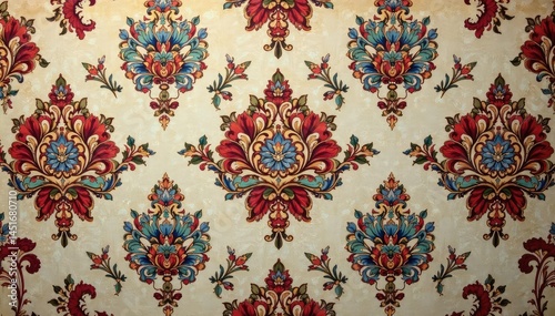 Obraz na płótnie Intricate floral damask textile, faded elegance , surface, style, floral pattern w salonie
