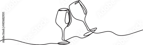 continuous lineart clinking glass drink vector Artwork