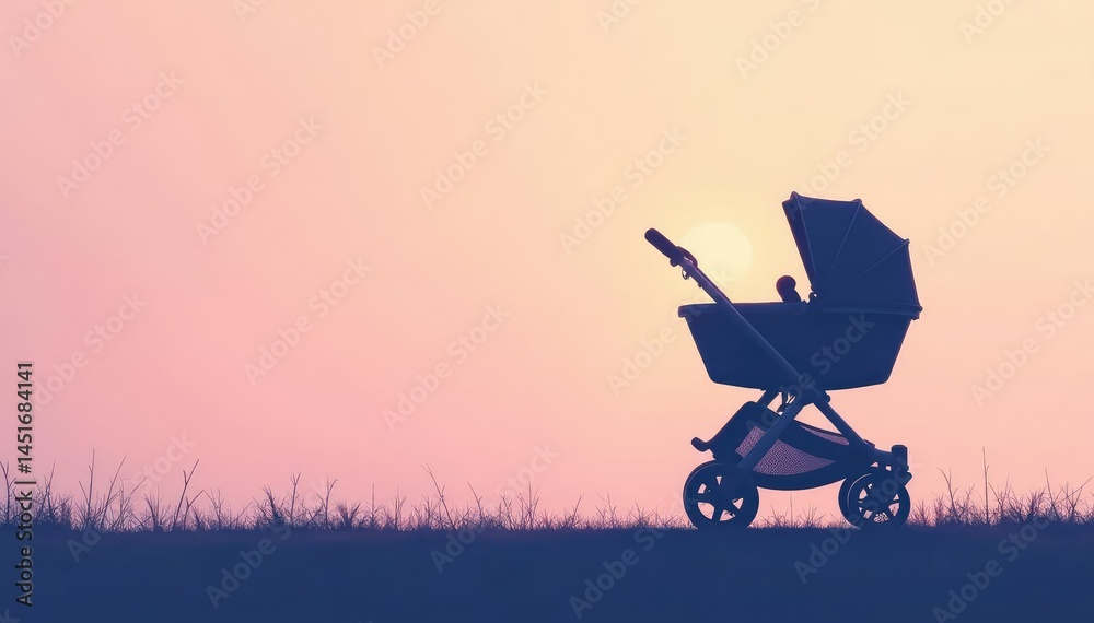 Subtle stroller silhouette repeat on pastel background, print, repeat