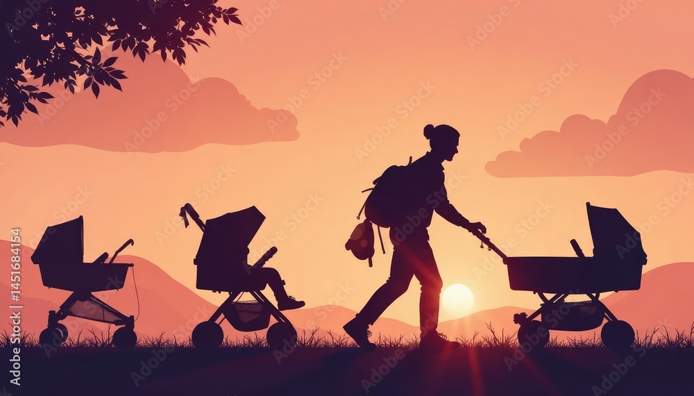 Subtle stroller silhouette repeat, muted tones, repeat, pink