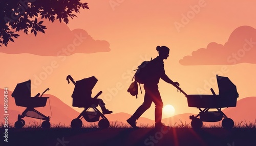 Obraz na płótnie Subtle stroller silhouette repeat, muted tones, repeat, pink w salonie