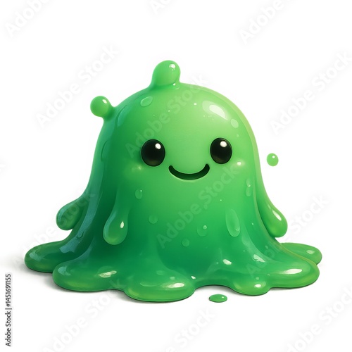 Cute Green Slime Monster Character with a Happy Expression