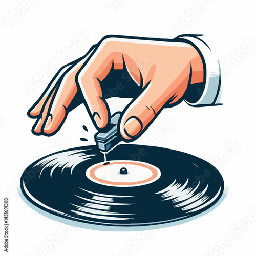 Hand placing stylus on vinyl record