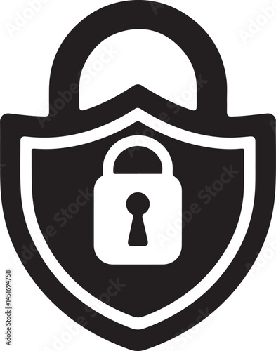 Silhouette vector EPS icon of a locked shield, ideal for security, protection, privacy, defense, safety, encryption, and cybersecurity concepts.