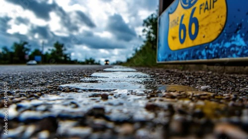 Scenic Route 66 Signposts with a Dramatic Sky and a Highway Stretching into the Distance