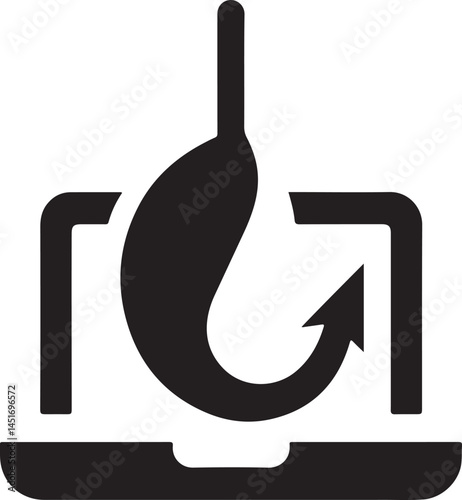 Silhouette vector EPS icon of a phishing hook, ideal for cyber security, phishing attacks, internet threats, online scams, and digital protection.
