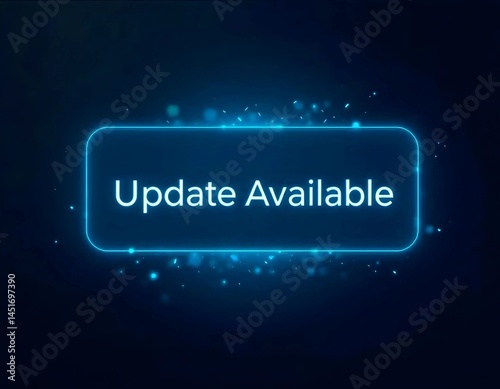 glowing update available message with blue sparkles on dark background