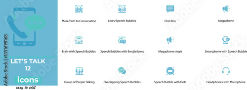 Let's Talk" Icons: Simple, clean vector speech bubbles for UI/UX & more. Scalable, modern communication