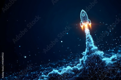 Futuristic Rocket Launching into Space, Digital Art, Technology Startup